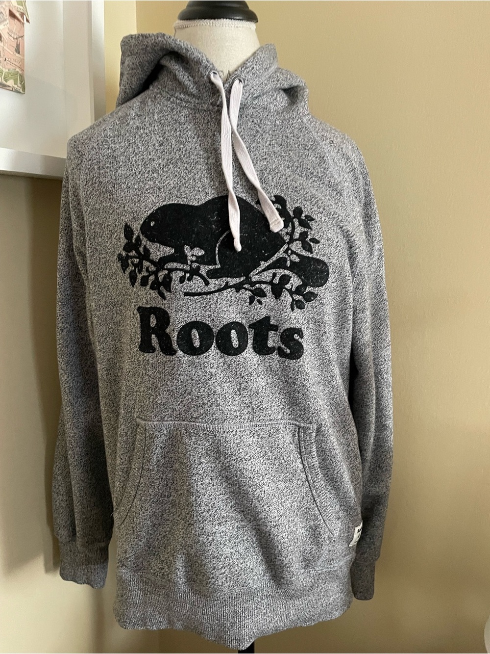 Roots Men's Gray Crewneck Hoodie with Black Logo